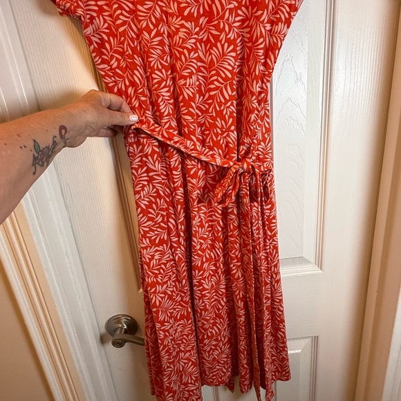 Boden Women’s Orange Wrap Knee Length Dress with Botanical Leaf Print Stretchy - Picture 7 of 12